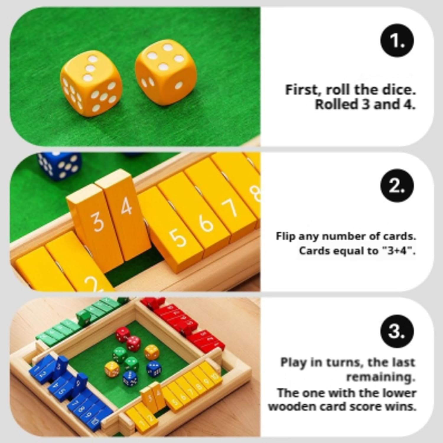 Shut The Box Game, Shut The Box-Wooden Dice Board Game, Four-Sided Flip Card Game Toys, Upgraded Wooden Dice Games for 2-4 Players, Improves Mathematical Skills, for Classroom, Home (Red)