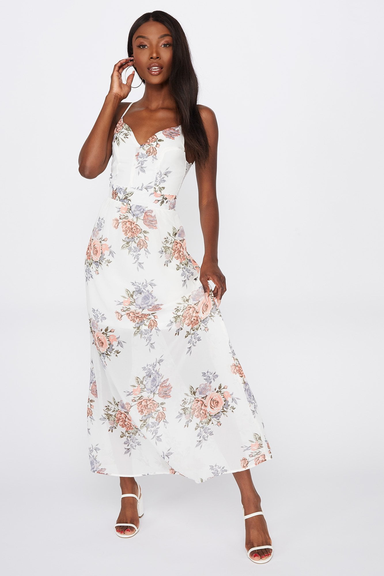 Urban Planet Women's Floral Chiffon Lace-Back Maxi Dress | Walmart Canada