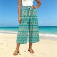 thumbnail image 2 of Edvintorg Cotton Capri Pants for Women Fashion Printed Elastic Waisted Loose Casual Wide Leg Cropped Pant with Pocket Women's Clothes Green XXL, 2 of 7