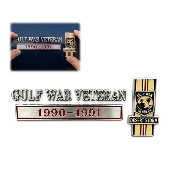 Gulf War Veteran Car Emblem 1990-1991, 3D Chrome Metal Badge Desert Storm Decal for Trucks SUV, Patriotic Military Gift