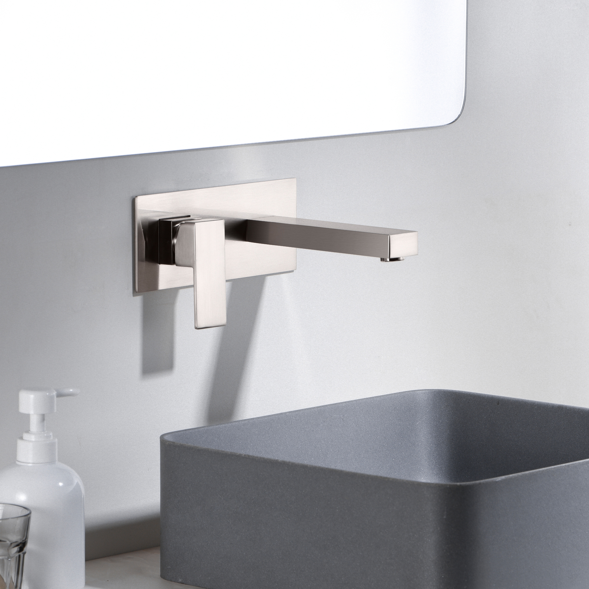 Sumerain Brushed Nickel Bathroom Faucet Wall Mount Lavatory Sink Faucet with Rough-in Valve, Left-Handed Single Handle