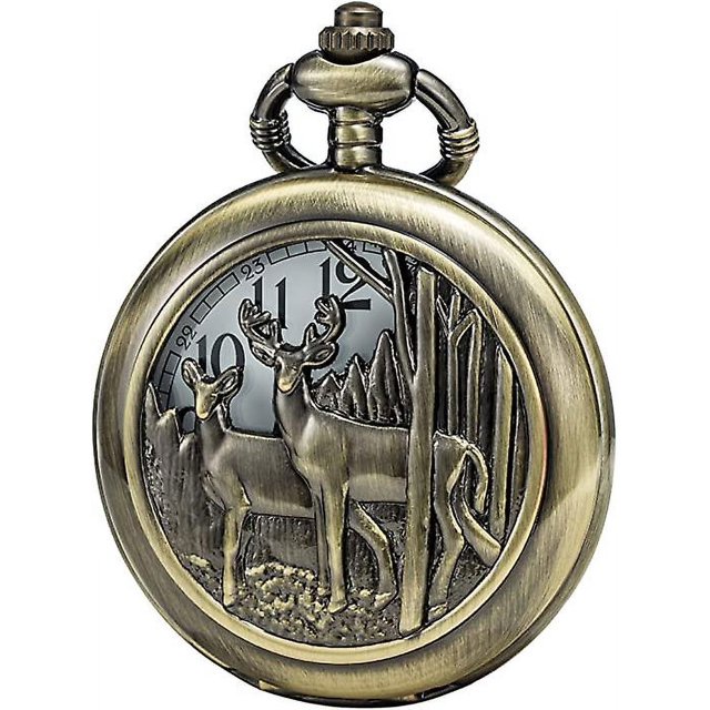 Reloj de bolsillo con movimiento de cuarzo japonés con caja de bronce y cadena (metal) Rojo Verde Cocina, Decoración y Otros