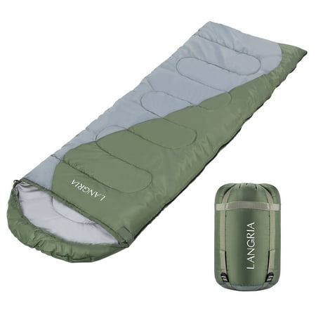 - LANGRIA Envelope Sleeping Bag, 3 Season Compact Sleeping Bags for Adults, Indoor/Outdoor Lightweight Sleeping Bag for Sleepover Camping Backpacking Hiking Festival with Compression Sack