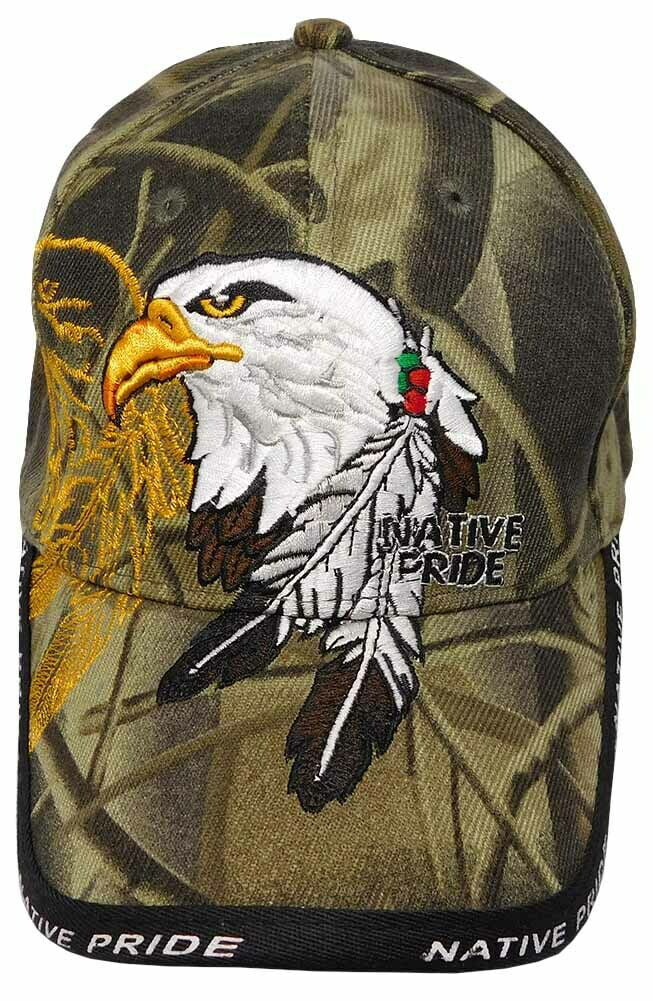 Native Pride INDIAN Bald Eagle Feather Shadow Real Tree Camo Embroidered  Cap Hat 