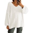 thumbnail image 2 of Women Long Sleeve Fall Winter Oversize V-neck Knit Sweater Casual Loose Pullover, 2 of 7