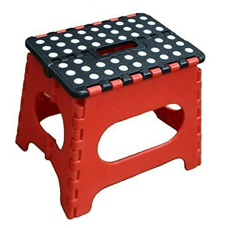Jeronic 11 Inches Super Strong Folding Step Stool for Adults and Kids, Red Kitchen Stepping Stools, Garden Step Stool, holds...