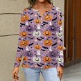 thumbnail image 3 of Long Sleeve Women Tops Bat Print Halloween Theme Shirts Fall V Neck Loose Dressy Blouse Tunic Tops, 3 of 5