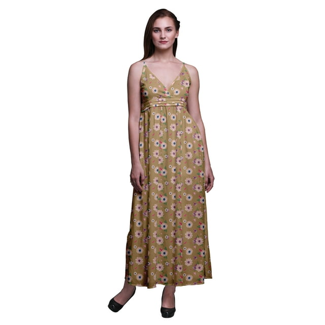 Bimba Robe de Plage Bohème Sans Manches Longue Maxi à Bretelles Imprimée Florale pour Femmes-TTTG