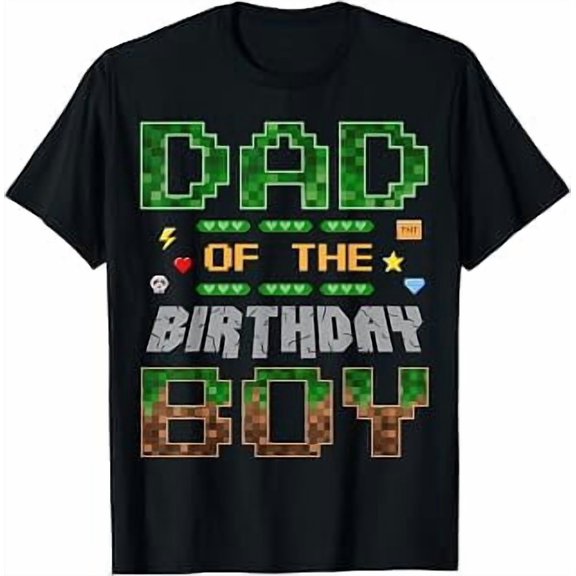 Dad of the Birthday Boy, Pixel Gamer, Family Celebration, Graphic, Short Sleeve T-Shirt