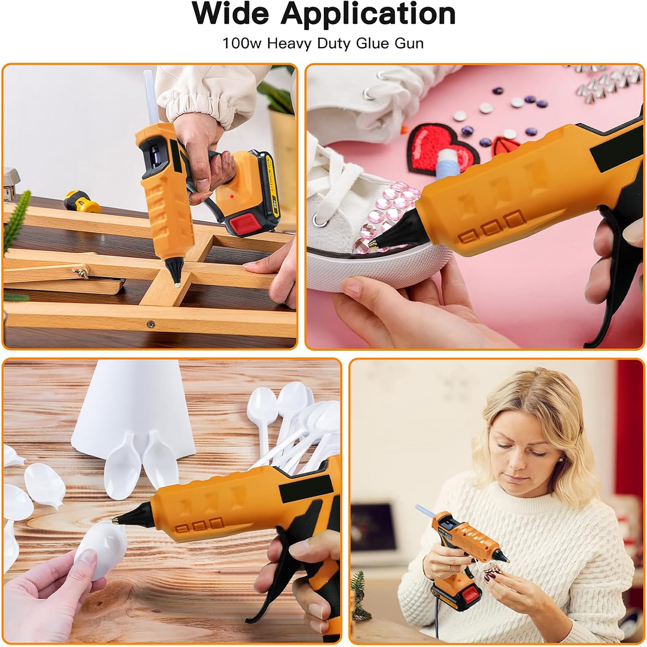 100 Watt Cordless Hot Glue Gun, Handheld Portable for DIY Crafts, Glueing Glass, Plastic Wood, Quick Home School Repairs, Not Included Battery