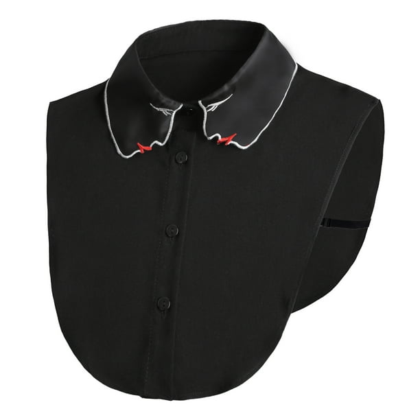 Blusa desmontable negra con cuello de blusa para mujer con diseño bordado