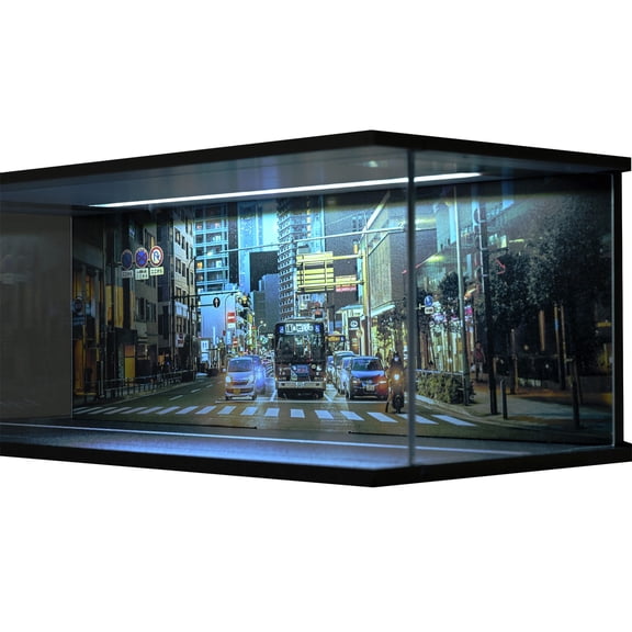 1/64 Diorama Diecast Car Garage Model, LED Lighting Parking Lot Scene Street Building Model, Diecast Cars Display Case Collection Gifts