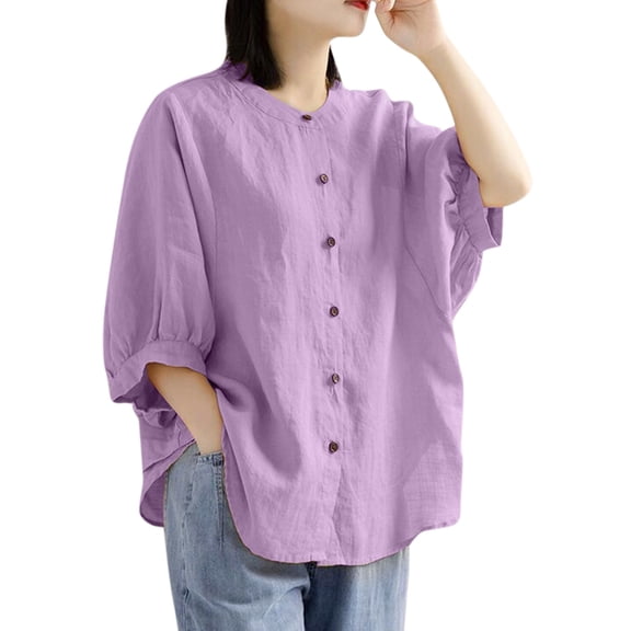 Women's Vintage O-Neck Three Quarter Sleeve Plus Size Top - Comfortable for Daily or Casual Wear
