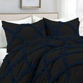 thumbnail image 3 of D.N.G. BEDDINGS 3 Piece Luxury Two Tone Diamond Ruffle Pattern Comforter Set Premium Super Soft All Season 800 Thread Count, 100% Egyptian Cotton, Full/Queen Size Navy Blue/Black Solid Color, 3 of 4