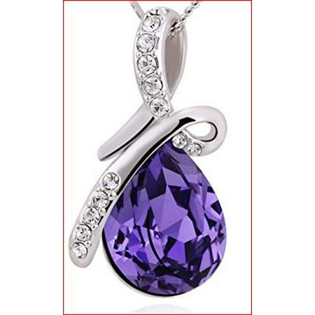 - Eternal Love Swarovski Amethyst Crystal Elements Teardrop Pendant Necklace Fashion Jewelry for Women Upgraded Chain