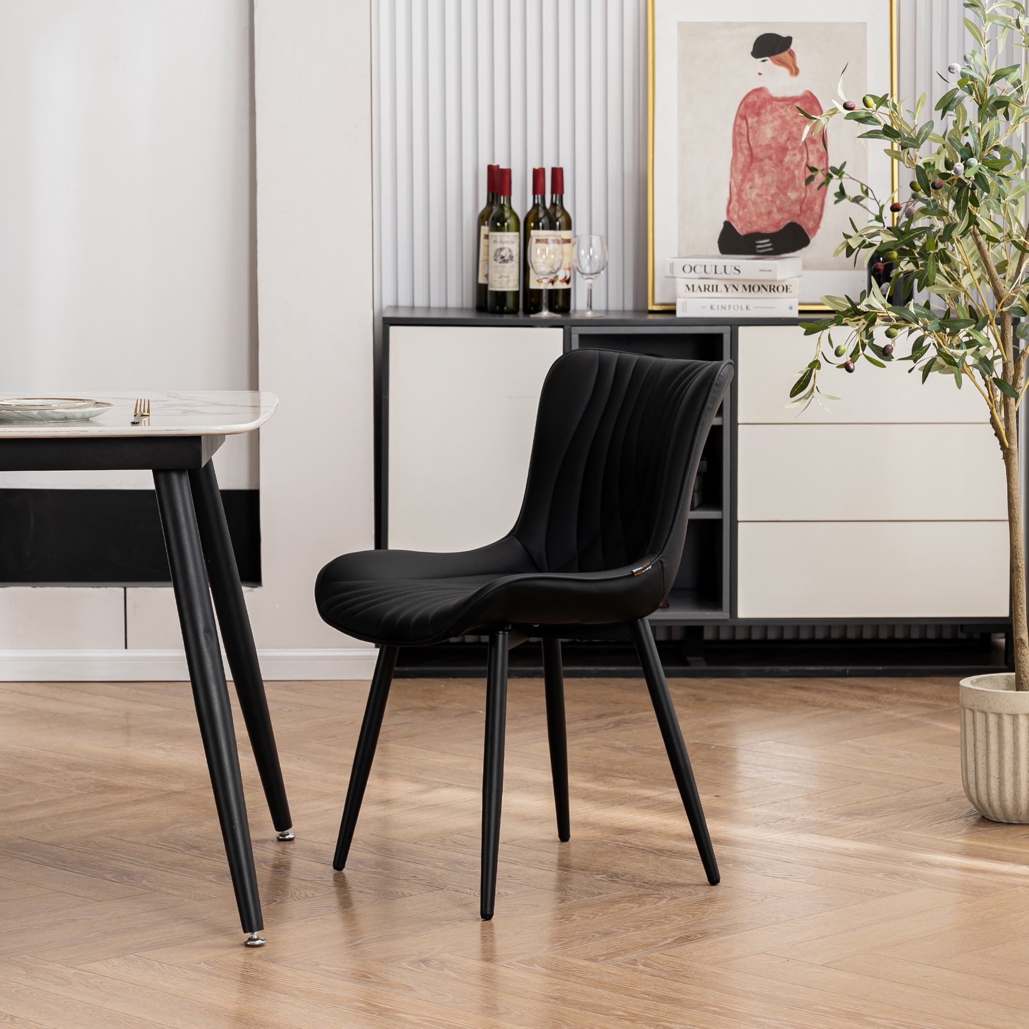 YOUNIKE Dining Chairs with Metal Legs Wing Backrest Set of 2 Upholstered Dinner Side Chair, Black