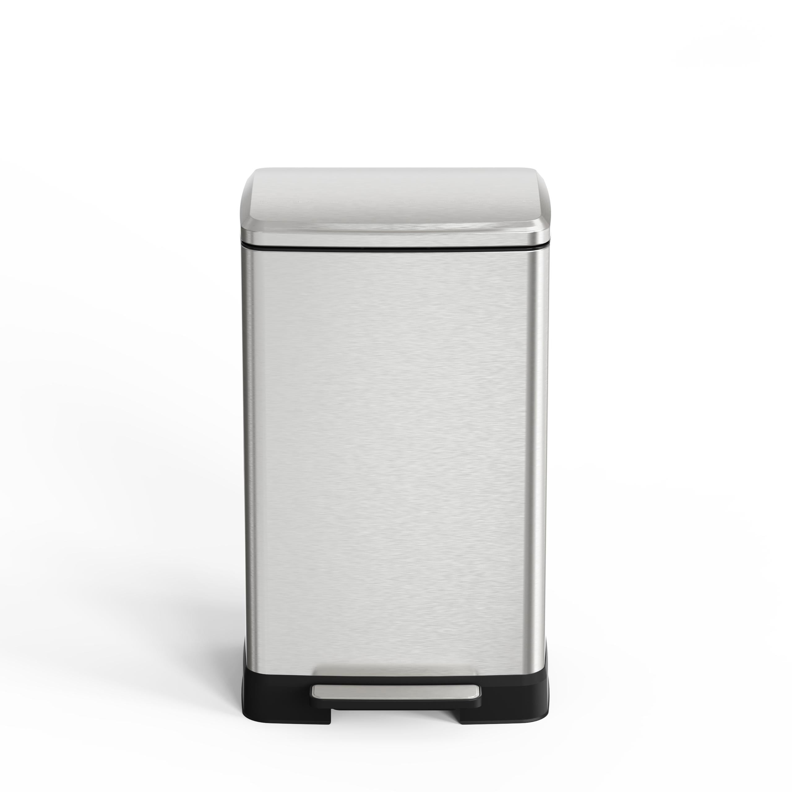 Stainless Steel Step Trash Can 14.5 Gallon Brushed Nickel Hands-Free with Removable Inner Bucket for Kitchen Bathroom