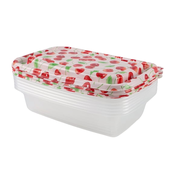Cook with Color 12-Piece Food Storage Set, 1000ml Rectangular Containers with Printed Lids, Dishwasher Safe, Cherry