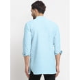 thumbnail image 4 of eloria Traditional Men's Sky Blue Geometric Woven Design Asymmetric Kurta, 4 of 7