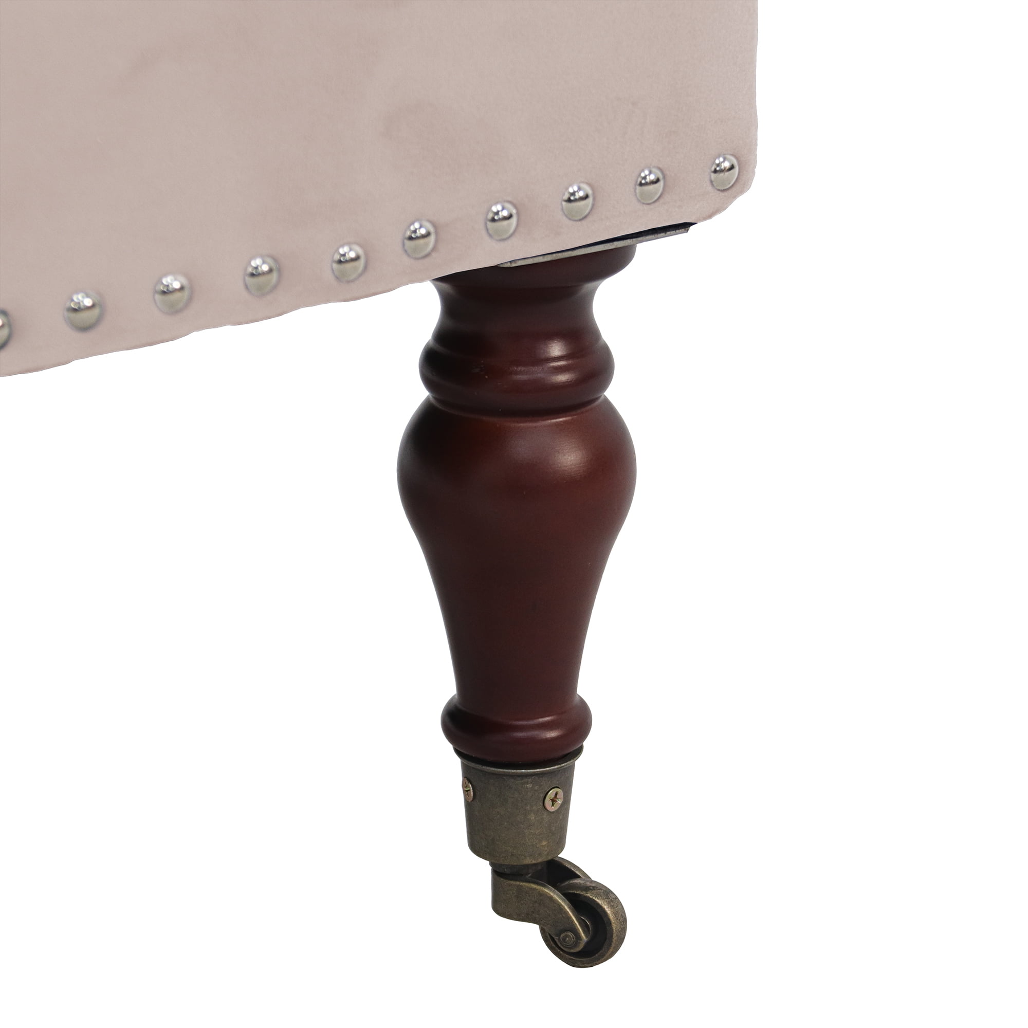 Square  Beige Velvet Tufted Upholstered Cocktail Ottoman with Wheels