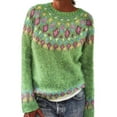 thumbnail image 2 of Delayuji Fall Crew Neck Tops Women's Pullover Sweaters Women's Knitted Isle Print Retro Sweater Casual Crewneck Cropped Pullover Tops Fall Crew Neck Tops Pullover Sweate Cute Fall Dark Blue XXL, 2 of 3