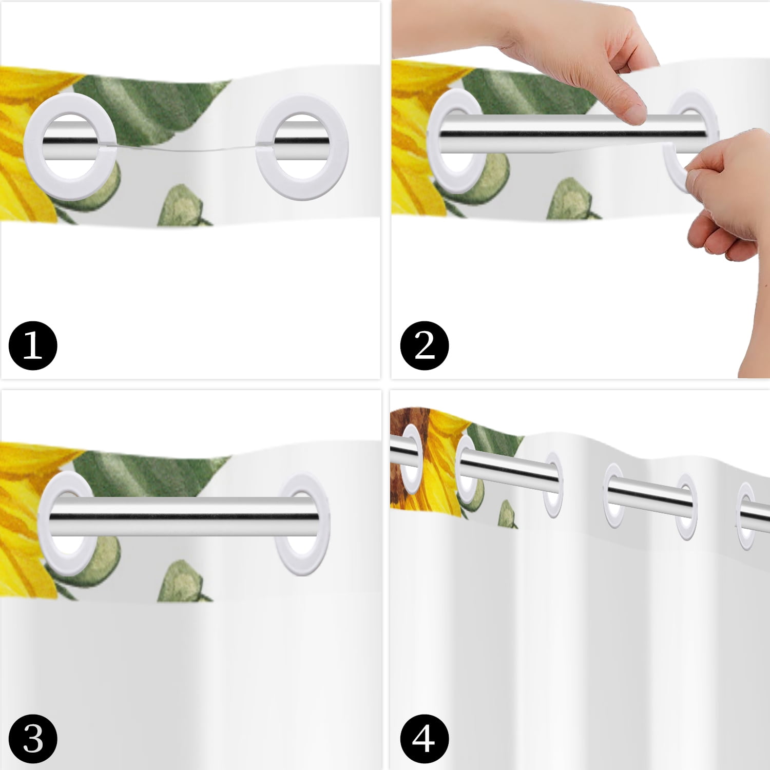 Mizhona Yellow Sunflower Shower Curtain with Snap in Liner,Butterfly No Hook Fabric Shower Curtain,71"x74"