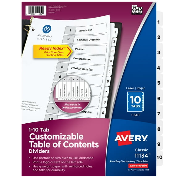 Avery Binder Dividers, 10 Tabs, Ready Index (11134)