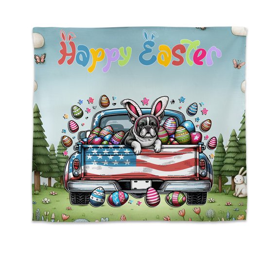 Happy Easter French Bulldog American Flag Truck Bunny Ears Tapestry Dog Lover Gifts Wall Hanging Backdrop Home Decor - 03001