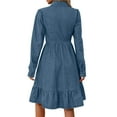 thumbnail image 5 of Oksale Denim Dresses for Women Trendy Ruffle Hem Button Down Dress with Pockets Casual Lapel Long Sleeve Midi Dresses Vintage Cowgirl Dress Blue L, 5 of 7