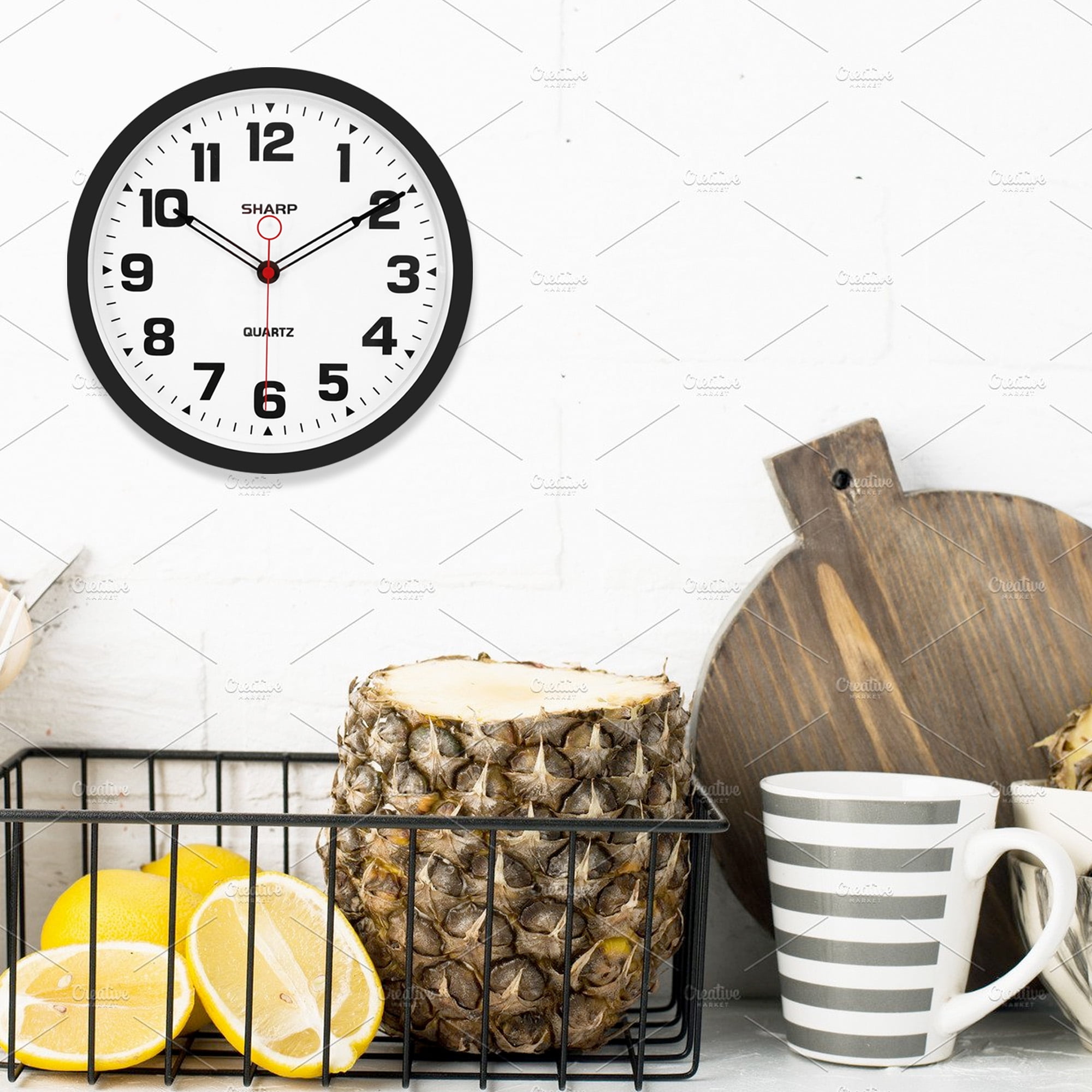 Sharp Matte Black Wall Clock 12" Non-Ticking Modern Style Quartz Analog Display Battery Operated