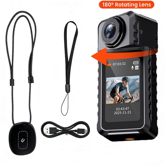 Thumb Action Camera,1080P Pocket Video Recorder with 180° Rotating Lens,Thumb Size Wearable Body Camera with Screen,Portable Camera for Outdoor,Cycling, Vlog, Travel