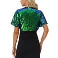 thumbnail image 3 of INSPIRE CHIC Sequin Shrug Bolero for Women's Flared Sleeve Crop Sparkly Glitter Jackets M Green Blue, 3 of 6