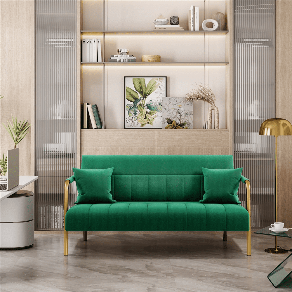 Yaheetech 56.6'' W Modern Upholstered Sofa Couch with 2 Pillows, Green