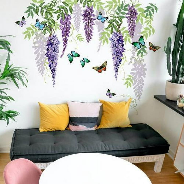 Hanging Vines and Leaves Floral Wall Decals Set With Butterflies for Girl  Bedroom Decor WB713 