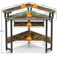 thumbnail image 2 of BIZFURN Corner Desk, 44.5" W x 34.5" H Small Computer Desk with Power Outlets, Gaming Desk with LED Lights, Triangle Corner Desk with Keyboard Tray & Monitor Stand for Small Space, Rustic Brown, 2 of 14