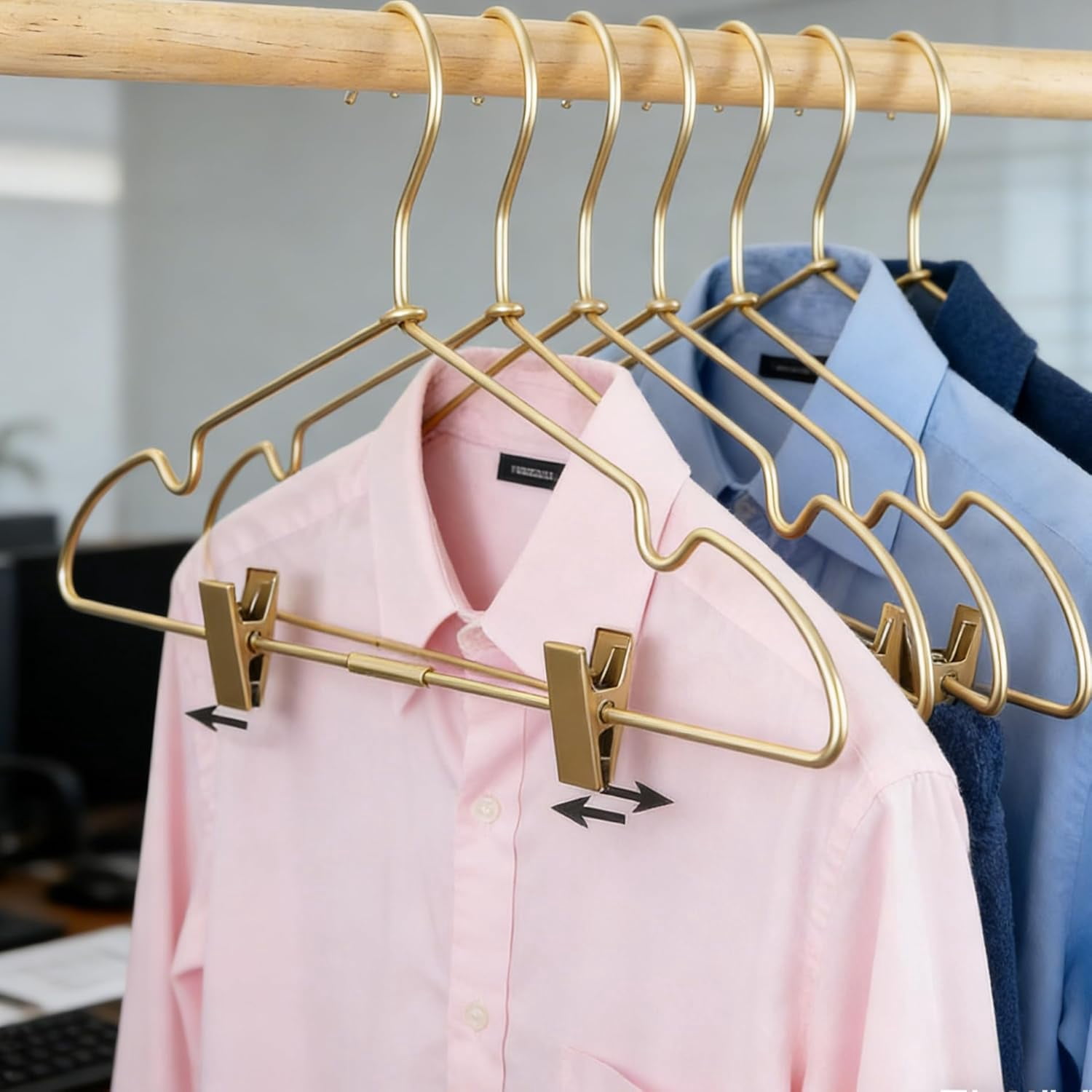 16.5" Adult Gold Metal Clips Pants Coat Clothes Hangers,30 Pack Coat Suit Closet Storage Display,Space Saving Standard Size Adult Clothing for Home Garment Clothes Shop