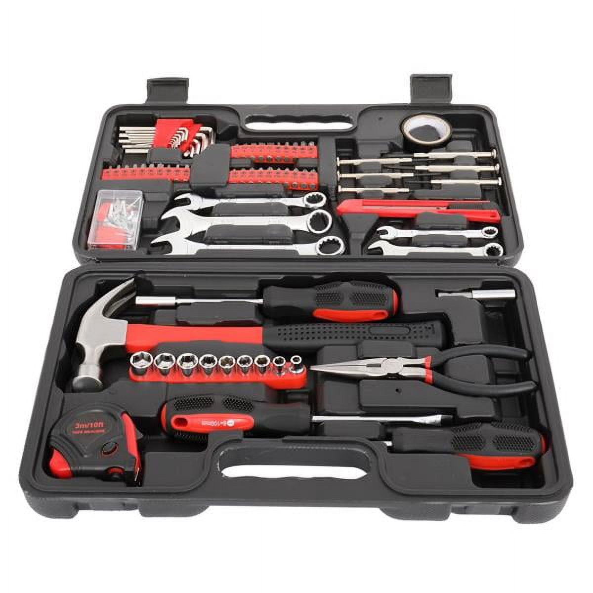 148PCS Iron Home Repair Tool Kit Carbon Steel/Chrome Vanadium Steel, Blow Molded Case for Home, Shop, Workplace Red