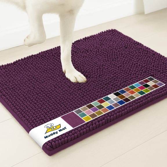 Muddy Mat® | Super Water Absorbent Door Mat Indoor, Microfiber Quick Dry Chenille Entryway Rug,Slip Resistant Front Door Mat,Indoor Mats for Entryway,Machine Washable Pet Rug, Dark Purple 24" x 96"