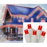 Set of 70 Red LED Wide Angle Icicle Christmas Lights - White Wire