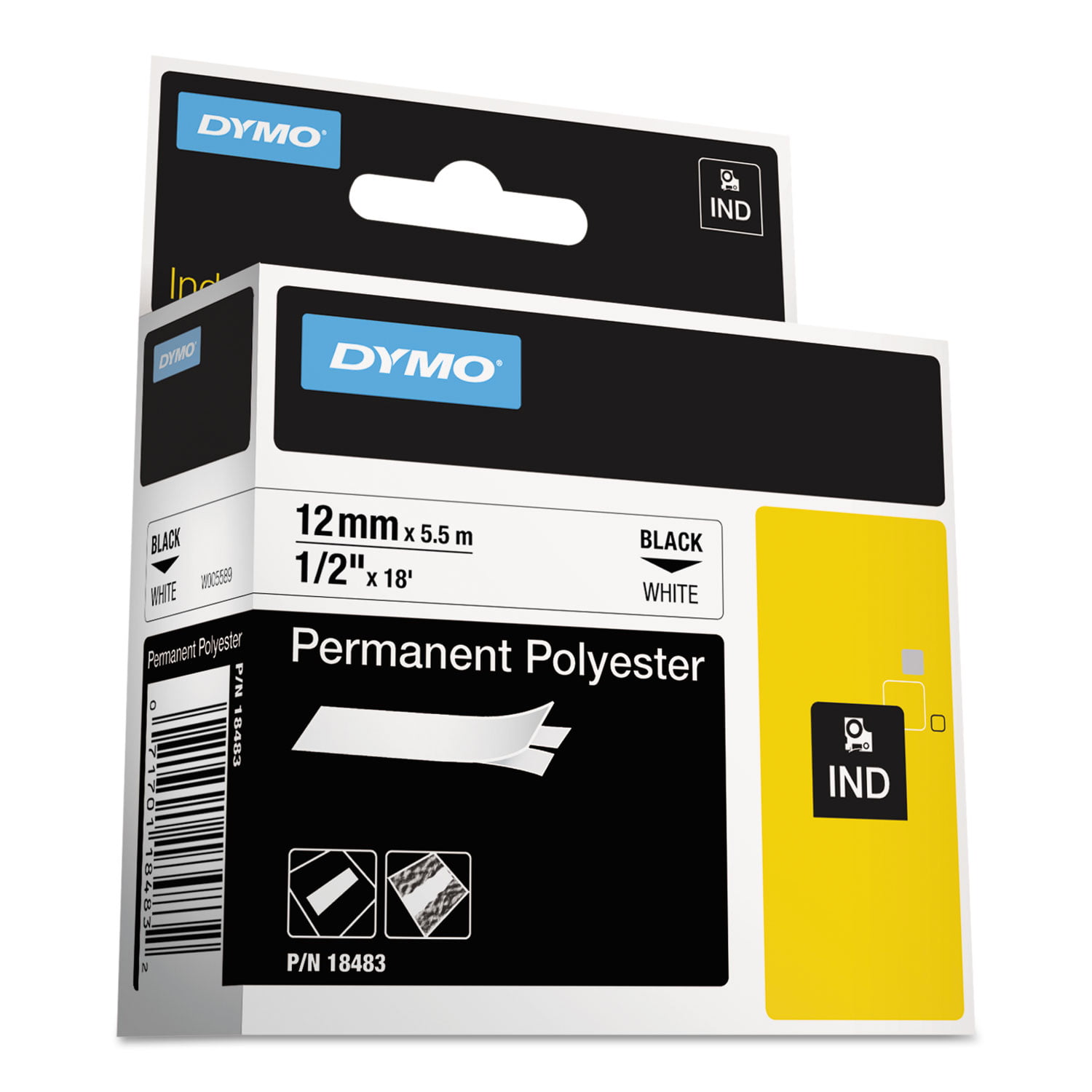 2x 18483 Black on White Permanent Poly Industrial Label Tape for Dymo Rhino 5200 