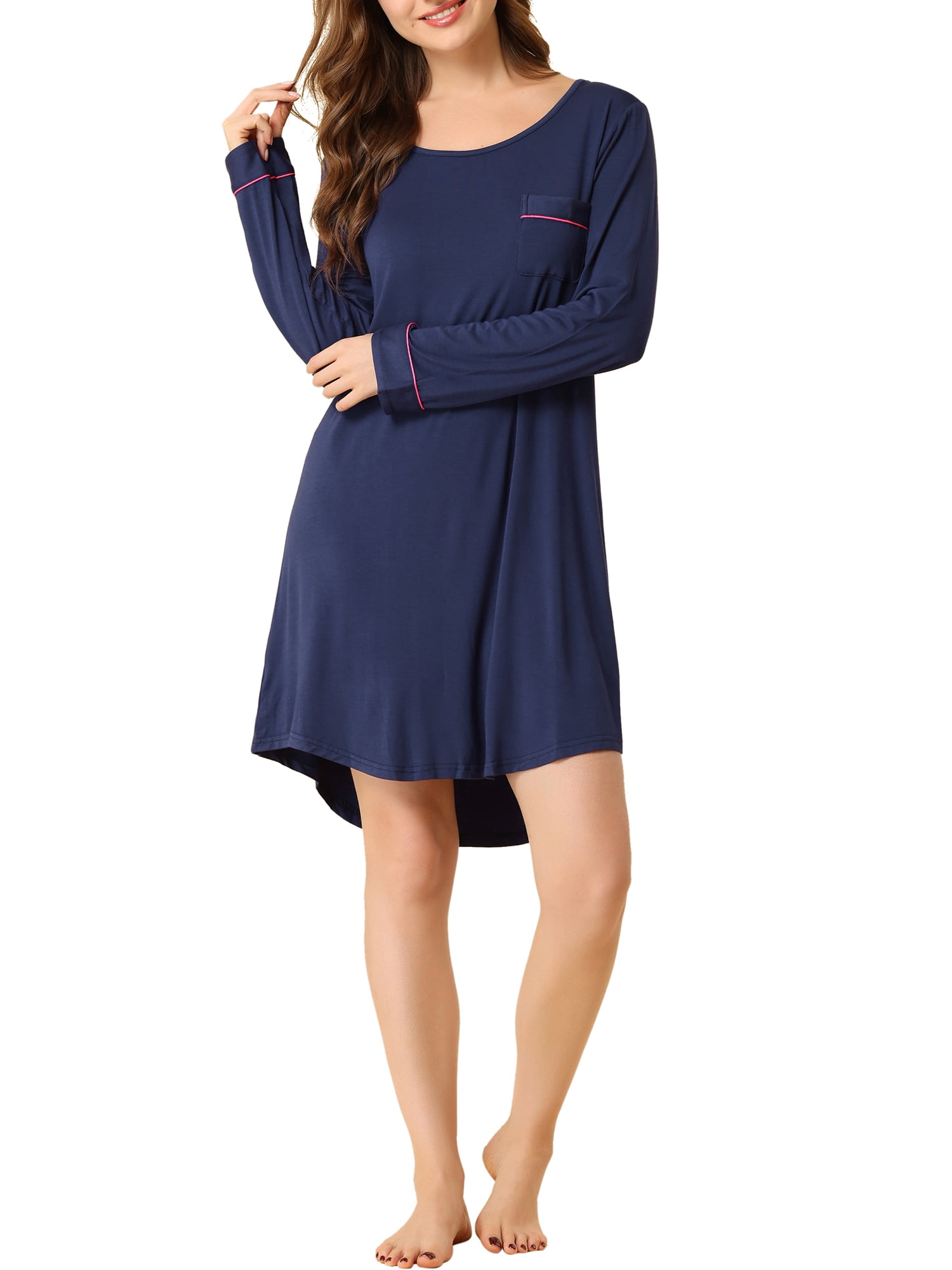 Unique Bargains Women’s Lounge Dress Pajama Round Neck Soft Sleepwear Nightgown