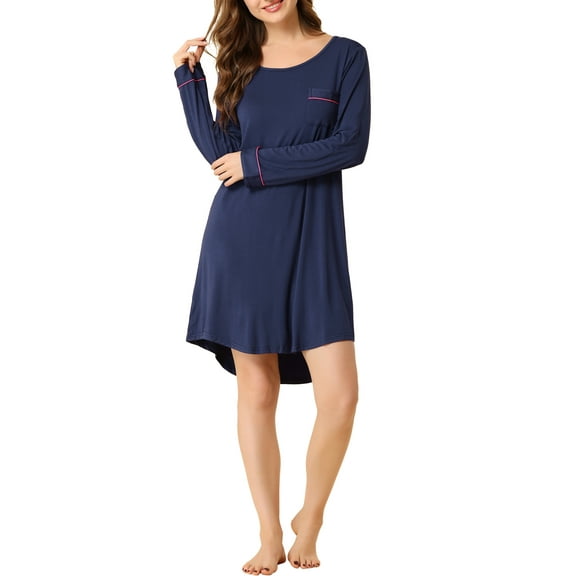 INSPIRE CHIC Women's Pajamas Round Neck Long Sleeve Sleepwear Soft Lounge Dress S Purple