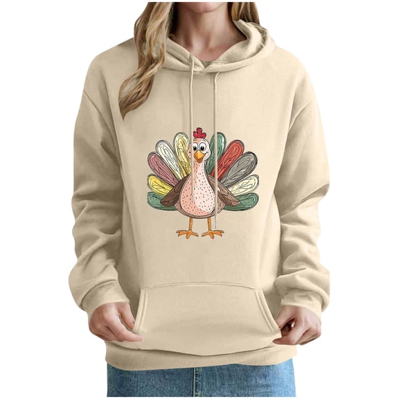 Womens Thanksgiving Hoodies Cute Oversized Turkey Printed Sweatshirts Pullover
