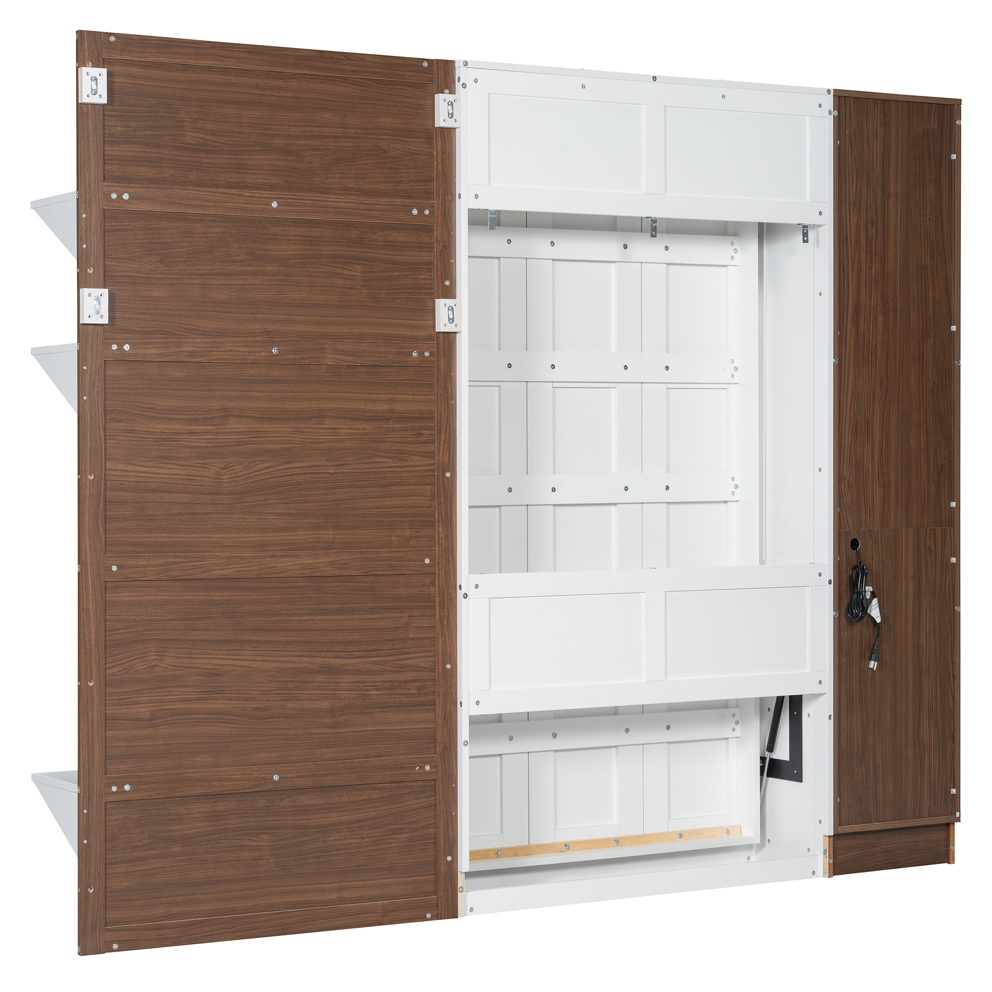 Twin Size Murphy Bed with SOpen Shelf, USB Port, L Shape Sofa, Space-Saving for Small Space, Guest Room