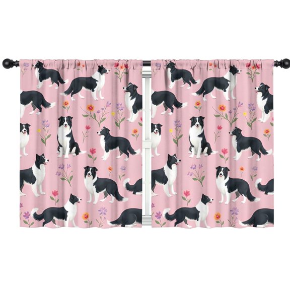 Blackout Kids Curtains,Border Collie Dogs with Flowers Childrens Insulated Curtains Set Of 2,Bedroom Essentials,Toddler Room Decor 42x54in(106x137cm)