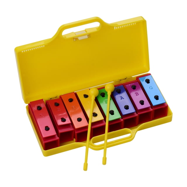 Professional 8-Note Xylophone Glockenspiel with Child Safe Mallets Perfectly Tuned Resonator Bells Educational Musical Instruments Toy for Toddlers Kids with Yellow Case