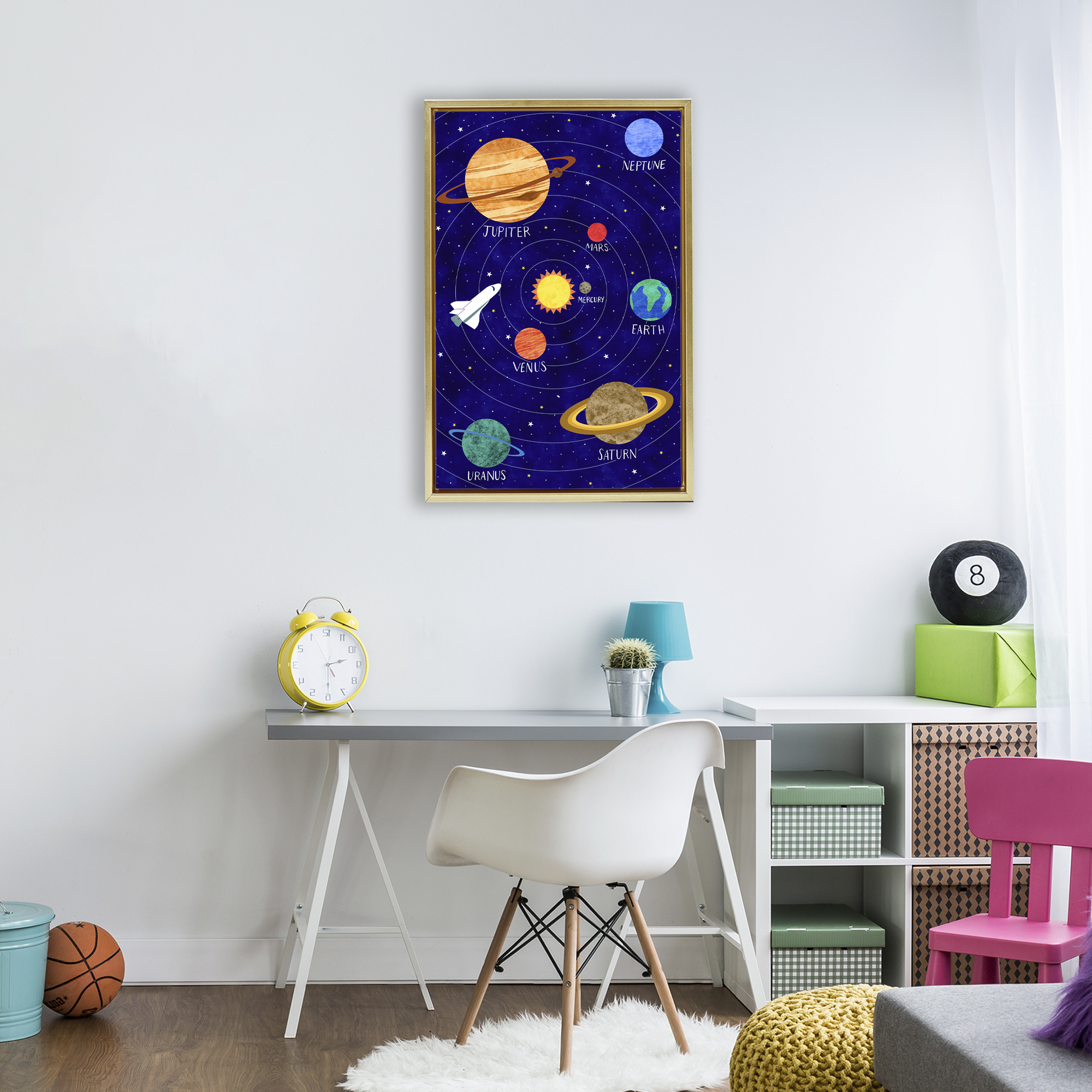 Solar System Education Gold Framed Floater Canvas Wall Art, design by Elizabeth Caldwell