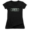 Creed Drama Boxing Sports Movie Distressed Logo Black Juniors V-Neck T-Shirt