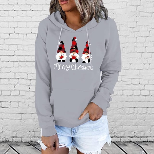 EGNMCR Chandail en Molleton de Noël Mode Décontractée pour Femmes Blouse à Manches Imprimées Chandail à Capuche Chandail en Molleton Chandails à Capuchon pour Femmes