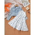 thumbnail image 3 of Girls 2pcs Long Sleeve Denim Button Coat & Straps Floral Print Flare Dress Trendy Casual Kids Outdoor Clothes For Spring And Autumn, 3 of 7
